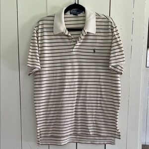 Polo by Ralph Lauren Beige and White Striped Shirt Collard Shirt Size Large